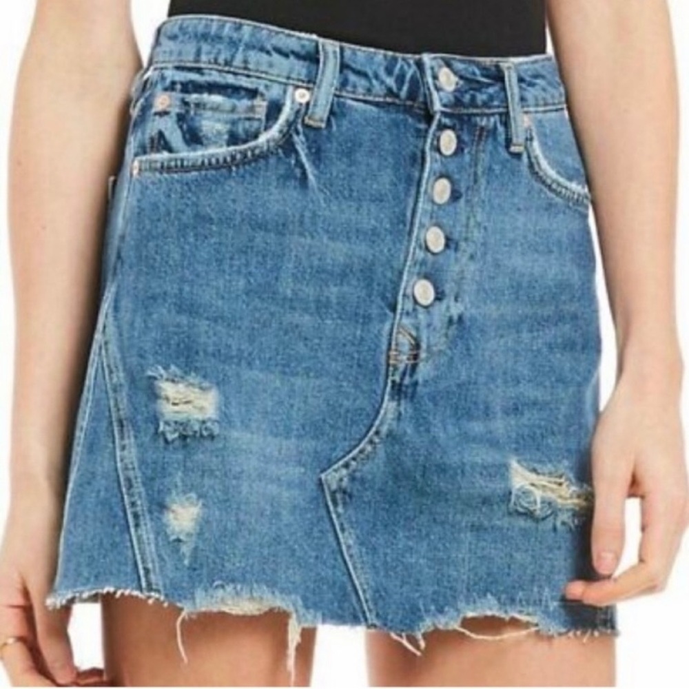 Free People We The Free Destroyed Button Fly Denim Mini Skirt/Harvey W26…